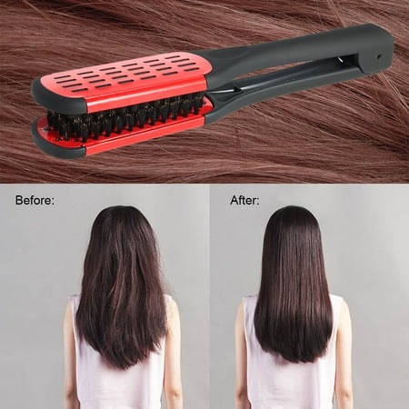 Hair Straightening Comb Double Sided Bristle Hair Brush Clamp