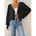 thumbnail image 2 of Women'S Long Sleeve V-Neck Button Down Rib Knit Cropped Cardigan Sweater Black XL, 2 of 7