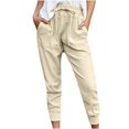 thumbnail image 2 of Wycnly Cropped Pants for Women Womens Jogger Pants Casual Solid Drawstring Elastic Waist Cropped Trousers Summer Vintage Cotton Linen Plus Size Pants with Pocket, 2 of 7