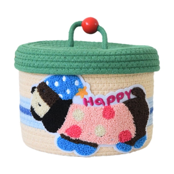Cesta de almacenamiento de cuerda de algodón con tapa, regalo de cumpleaños, cesta de escritorio para perro, hecha a mano Estilo C