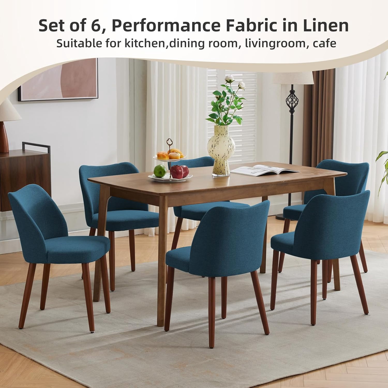 2-pcs Dining Chair,Leather Upholstered Dining Chair with Wood Legs, Wing Backrest, Wooden Kitchen Chair, Kitchen Chairs with Thick Cushions for Dining Room, Living Room
