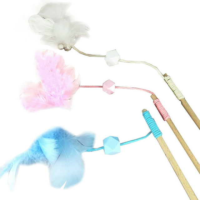 Cat Teaser Wand Creative Wooden Bead Faux Feather Cat Wand Cat Interactive Toy