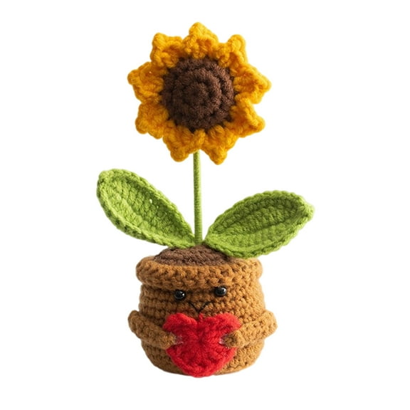 LLDYYDS Emotional Support Crochet Sunflower Crocheted Plush Flowers, Handmade Knitted Flowers Doll, Positive Sunflowers Decor with Positive Card