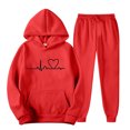 thumbnail image 2 of VBTAPA Womens Hoodie Sweatsuits 2 Piece Set Heartbeat Print Hooded Sweatshirt and Jogger Sweatpants Casual Tracksuit Sets Jogging Matching Suits with Pockets Red XXL, 2 of 4