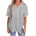 thumbnail image 1 of Vestidos Casuales Para Mujer, Blusas De Mujer De Moda Blusa de verano tipo túnica de lino con botones y manga corta y cuello en V para mujer, 1 of 7