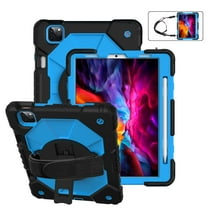 FIEWESEY for iPad Air 5th Generation Tablet Case,Rotatable Stand Adjustable Shoulder&Hand Strap Kids Shockproof Cover for iPad Air (5th and 4th Gen)/iPad Pro 11 2022/2020/2021/2018(Black/Blue)