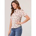 thumbnail image 2 of Unique Bargains Blouse pour Femmes Col Rabattu Fendu Manches Bouffantes Chemise en Chiffon, 2 of 5