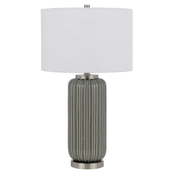 29 Inch Ceramic Curved Table Lamp with Stripes, Dimmer, Gray