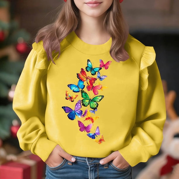 Vestido de verano para niña con estampado de flores de Pascua, manga corta, bolsillos con volantes y cuello redondo, top de poliéster