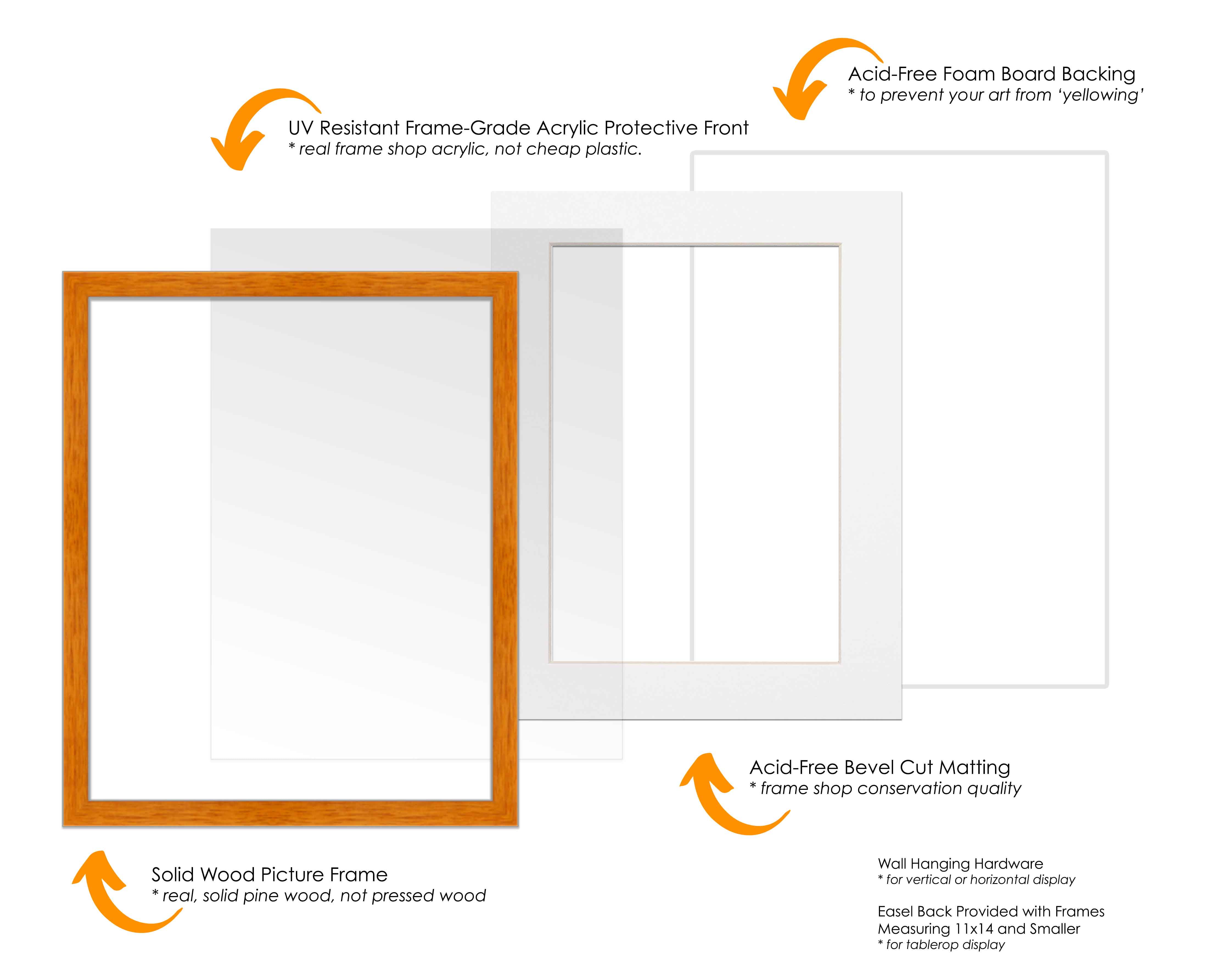 16x20 Frame Honey Pecan With White Picture Mat For 16x20 Photo - Honey Pecan 18x24 Frame To Display
