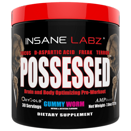 Insane Labz Possessed Low Stimulant Testosterone Boosting Pre Workout Powder Loaded with D-Aspartic Acid and Creatine Fueled by AMPiberry, OXYgold - 30 Servings - Gummy