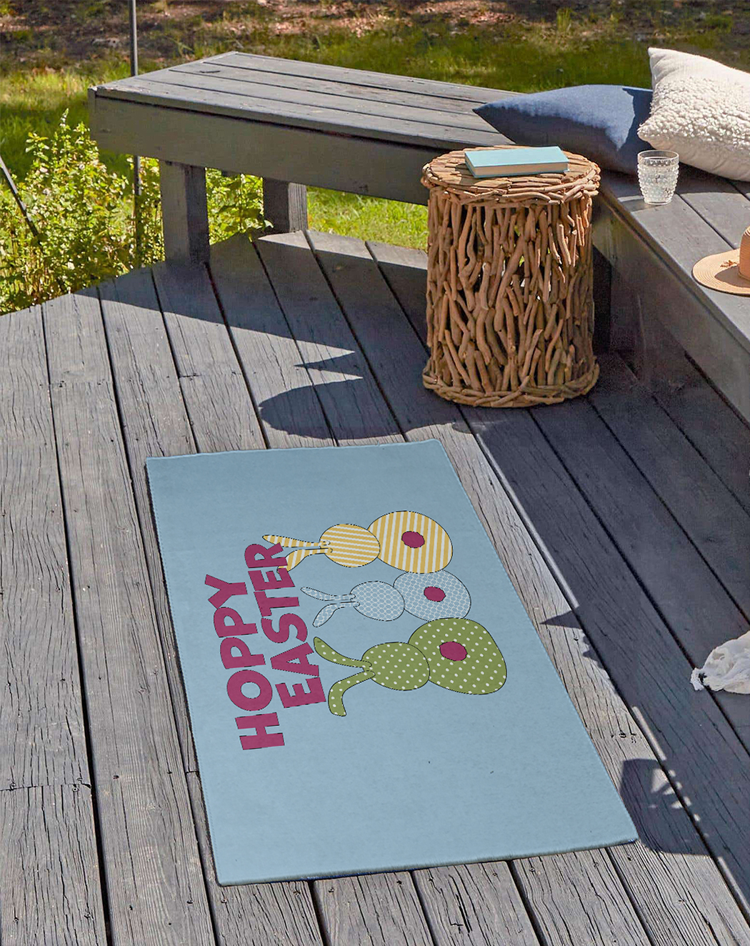 24" 36" Simply Daisy Hoppy Easter Novelty Chenille Area Rug, Lighter than Air Blue