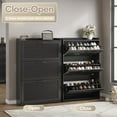 thumbnail image 3 of VEANERWOOD Shoe Storage Cabinet with 3 Flip Louvered Doors, Shoe Cabinet for Entryway, Narrow Shoe Rack Cabinet, Black, 3 of 7