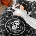 thumbnail image 3 of Castle Fairy Halloween Skull 7-Piece Twin Bedding,Hippie Paisley Cross Thorn Frame Pattern Bedding Comforter Set,Black White,Reversible, 3 of 7
