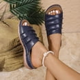 thumbnail image 3 of Slides for Women Low Wedge Orthopedic Sandals Open Toe Fashion Stitching Slip on Slippers Summer Casual Outdoor Walking Shoes Blue Size 8, 3 of 5