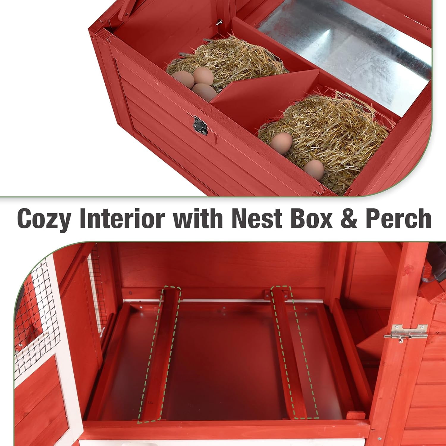 Aivituvin 83" Large Chicken Coop for 4-6 Chickens, Mobile Hen House Outdoor Wooden Poultry Cage with Wheels Nesting Box Run, Red