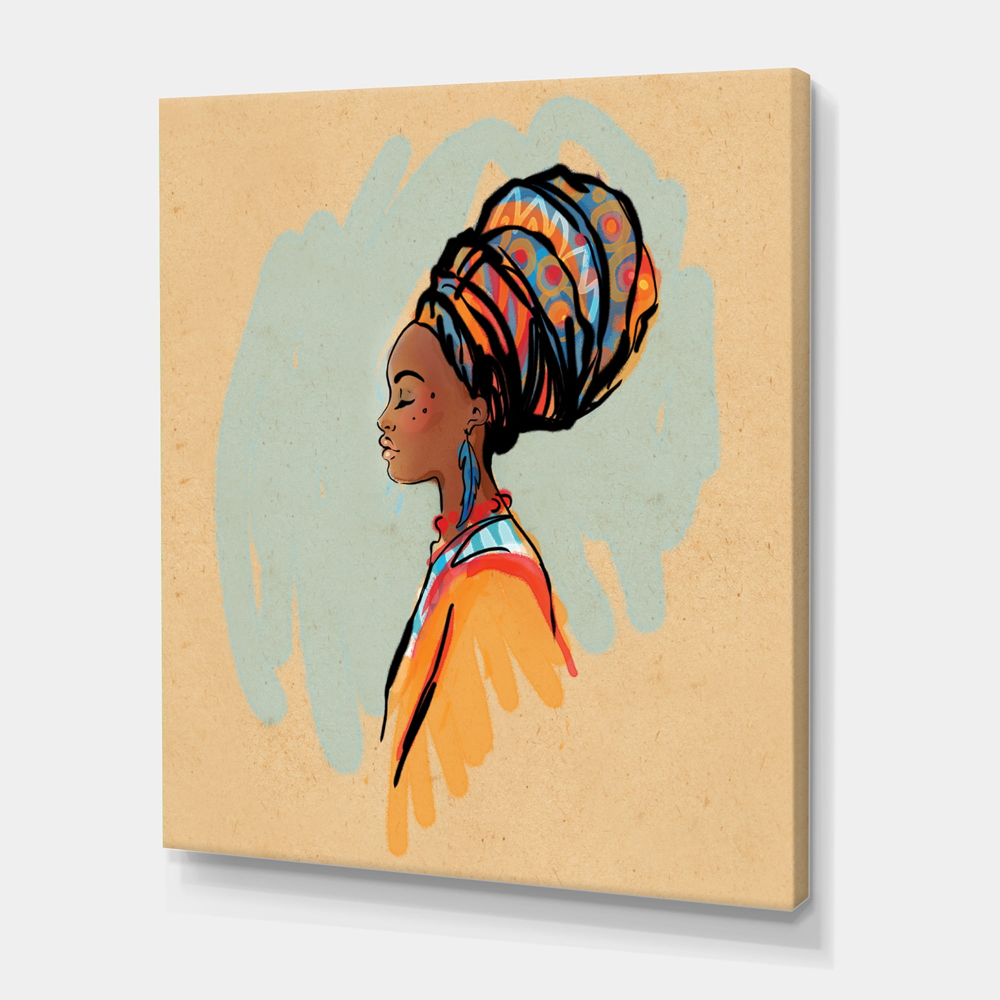 Designart ' Portrait of African American Woman With Turban II ' Modern Canvas Wall Art Print