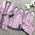 thumbnail image 4 of Women 3 Piece Lace Pajama Sets ,Comfortable Soft Satin Robe Dress Sleepwear Nightdress Pajamas Set Purple XXXXL, 4 of 5