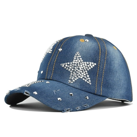 Unisex Casual Denim Retro Point Drill Baseball Cap Fashion Funny Sequin Baseball Cap Ajustable Peaked Cap Outdoor Sports Couple Hats Adjustable Curved Brim Hats Sun
