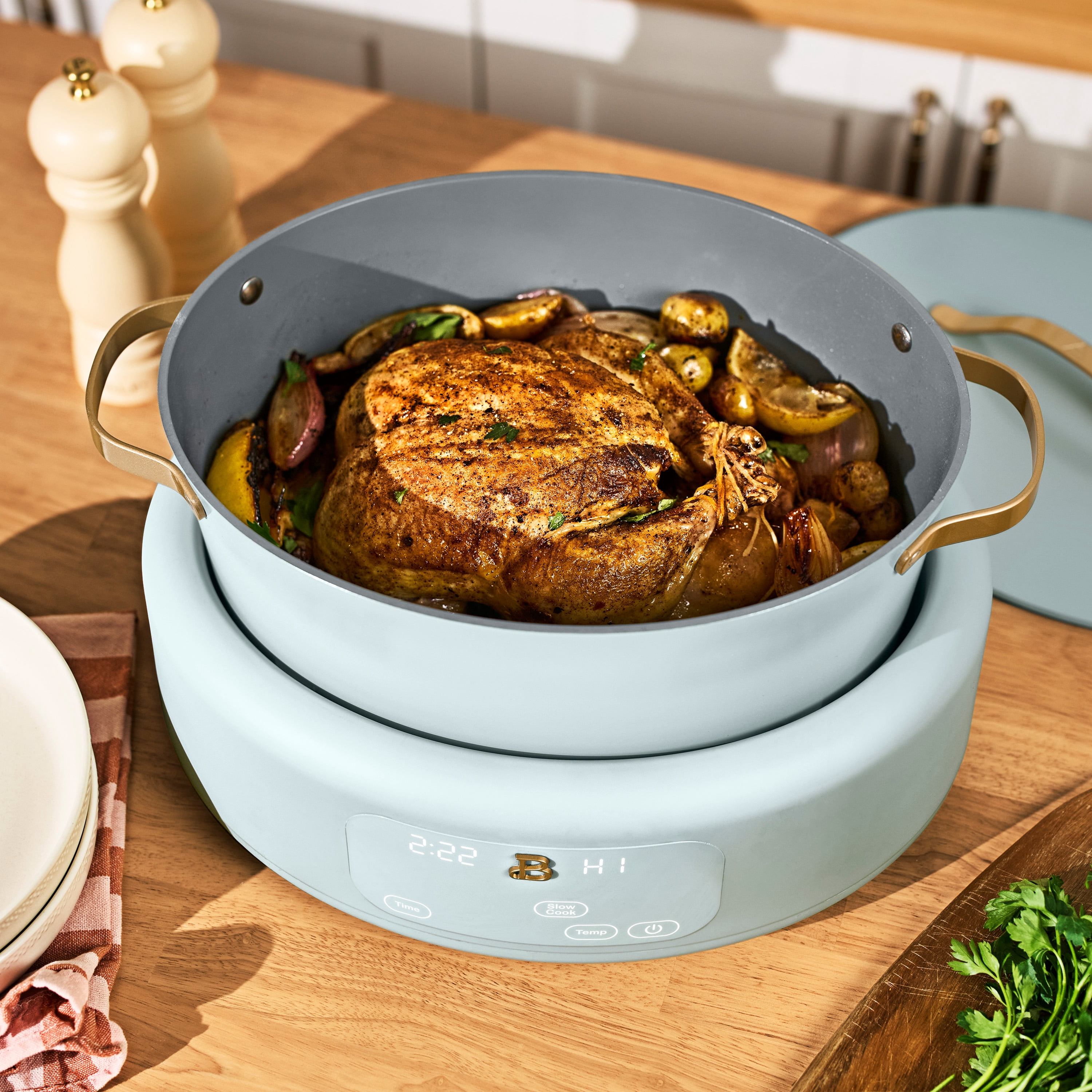 Beautiful 10-in-1, 8 Qt Multi-Cooker with Bamboo Steamer Insert and 7 Preset Functions, Hydrangea by Drew Barrymore