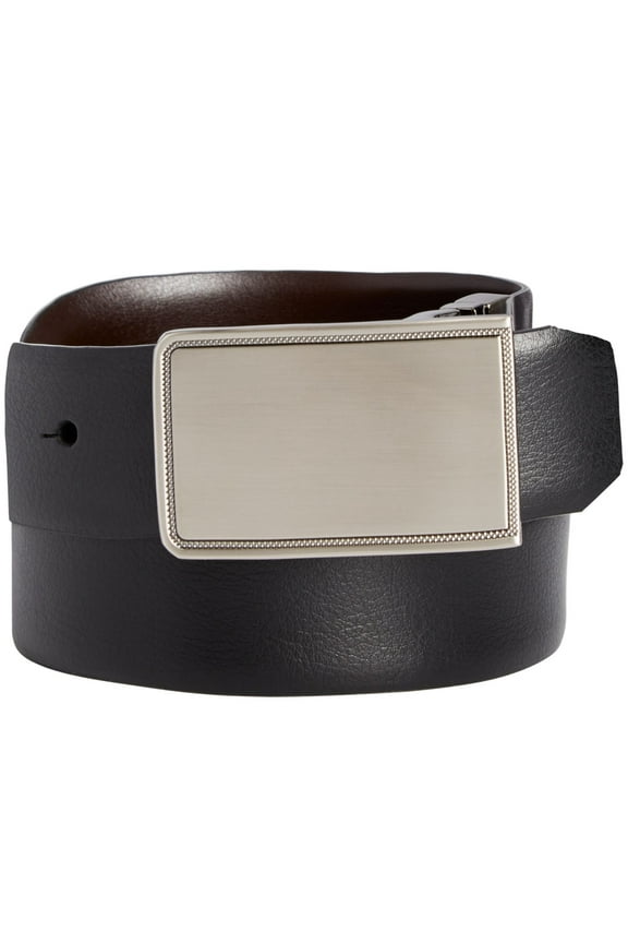 Mens Black Pebble Grain Feather Accent Rachel Leather Dress Belt 30