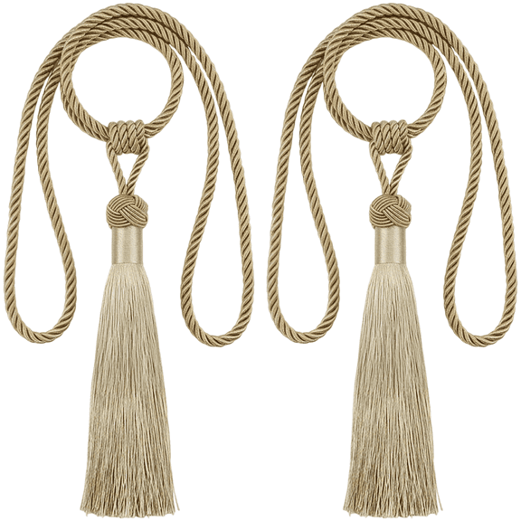2 Pcs Gold Curtain Tiebacks, Hand-Woven Rope Holdbacks with Decorative Tassels, Modern Style Window Drapes Tie Backs for Home Décor, No Drilling