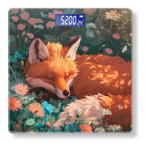 Bathroom Scale, Highly Accurate Digital Body Scale,Precisely Measures Weight up to 400 lbs-Cute Fox Sleeping Among The Flowers With Warm Colors