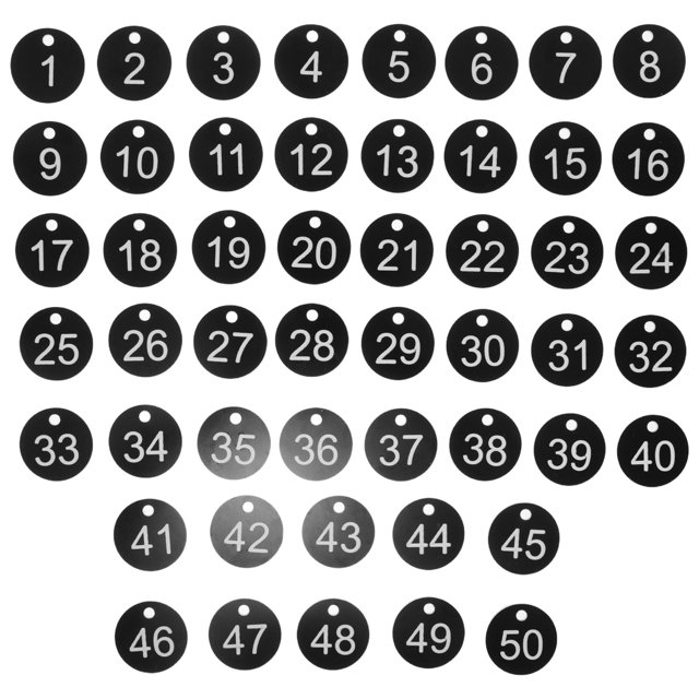 COMPUKAS 50PCS Key Identification Tags Black Waterproof Numbered Key Tag for Public Places