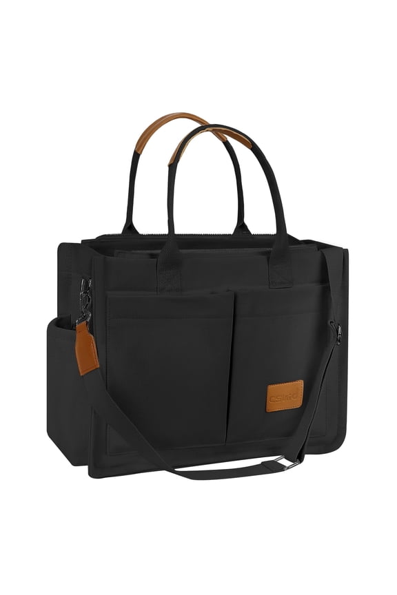 Canvas Tote Bag for Women With Side Pockets, Laptop Work Crossbody Everyday Satchel, Purses Shoulder Tote Bag Everyday Satchel Handbags Messenger for Travel Nurse College Gift, Black
