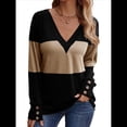 thumbnail image 2 of Blusas Elegantes e Informales para Mujer, con Bloques de Color, de Larga y Cuello en V, para Otoño. Camello M, 2 of 6