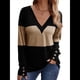 thumbnail image 2 of Blusas Elegantes e Informales para Mujer, con Bloques de Color, de Larga y Cuello en V, para Otoño. Camello M, 2 of 6
