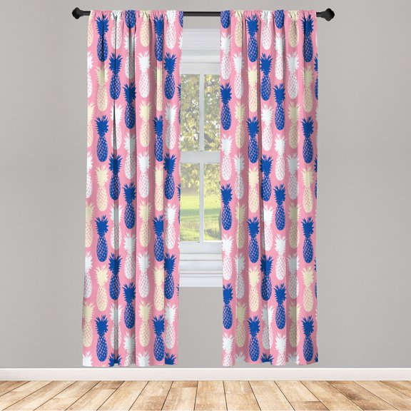 Ambesonne Pineapple Curtains, Summer Island Tropic Pop, Pair of 28"x84", Cobalt Blue
