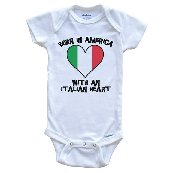 Born In America With An Italian Heart Baby Bodysuit Italy Flag Baby Bodysuit, 0-3 Months White