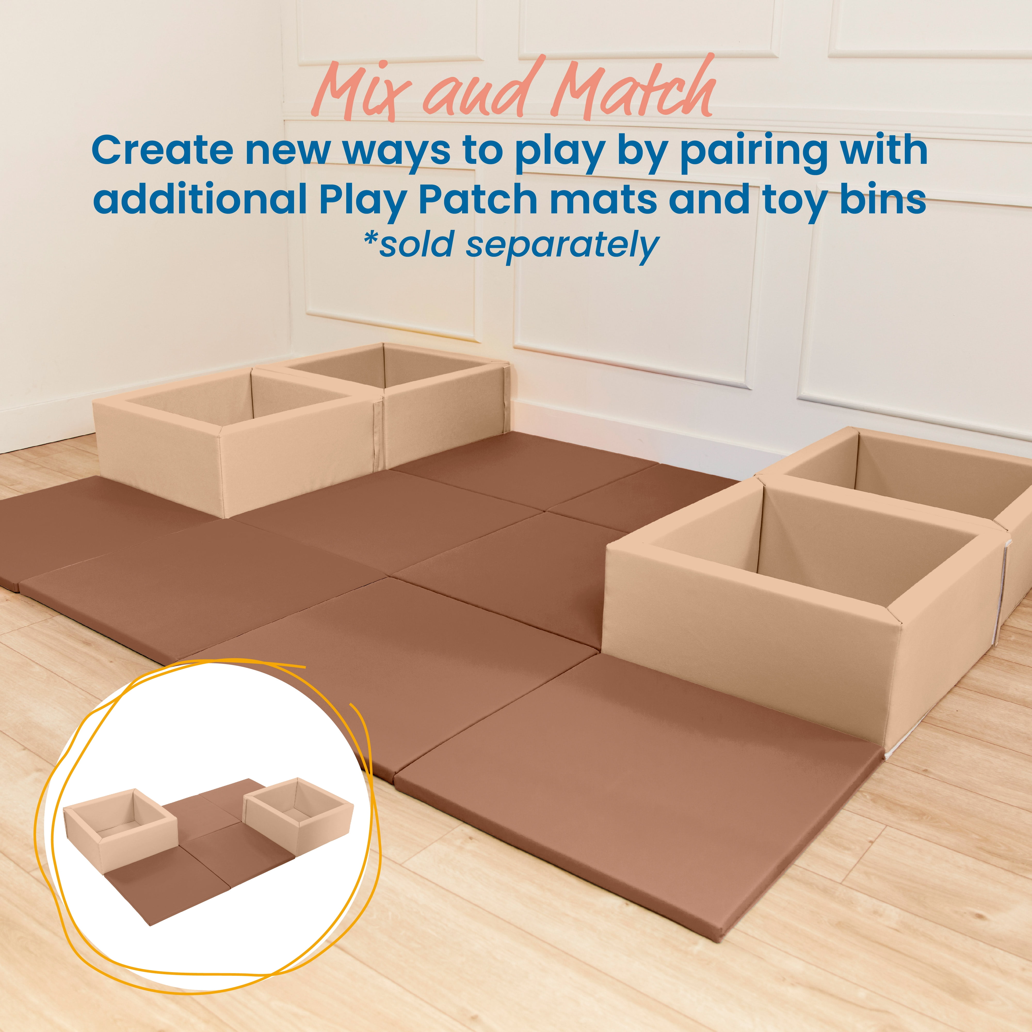 ECR4Kids SoftZone Play Patch Activity Mat Squares, Modular Playmat, Chocolate, 4-Pack