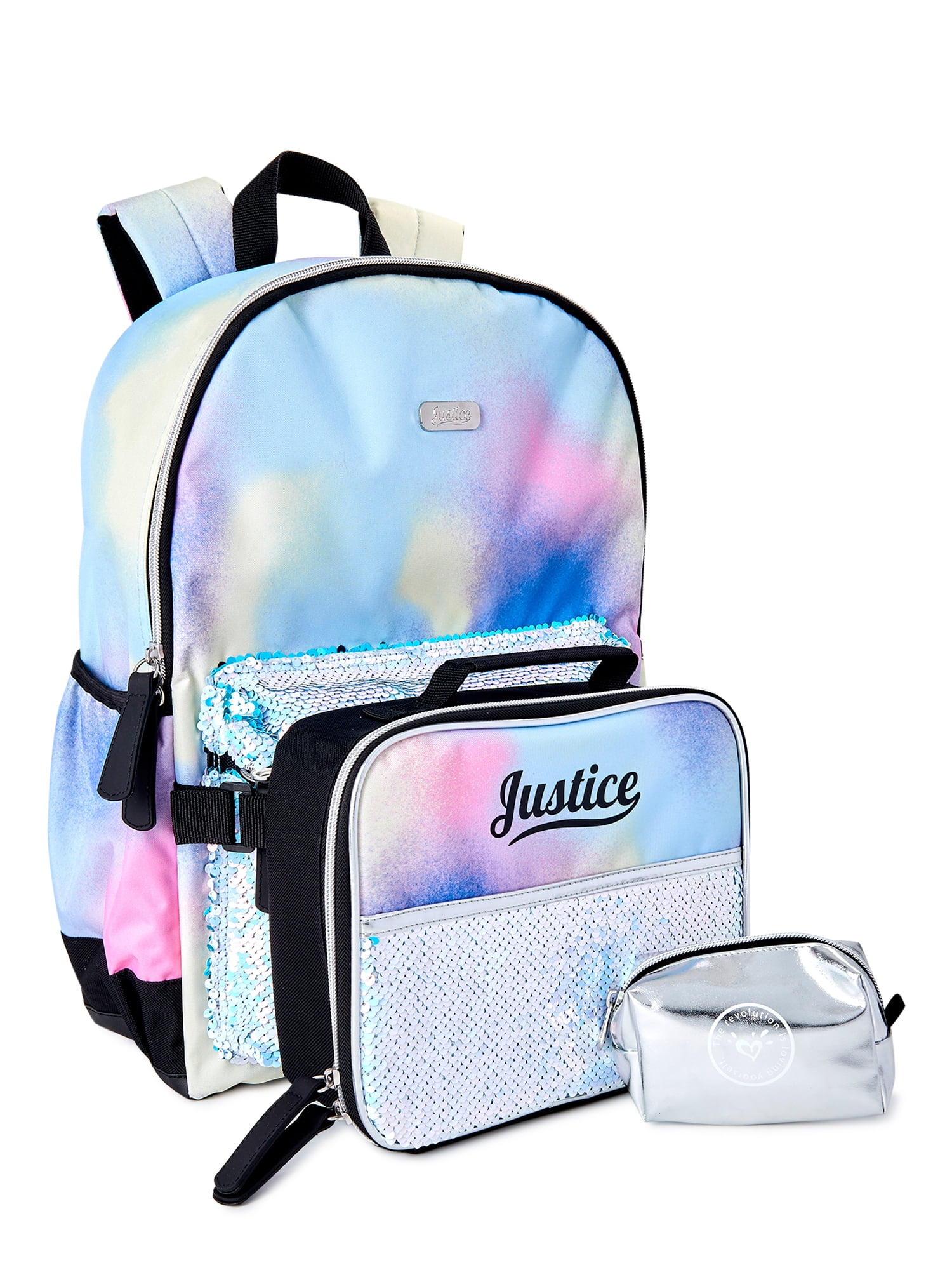 3 PIECE SET JUSTiCE GIRLS BACKPACK WITH LUNCH BOX IRIDESCENT Clothing