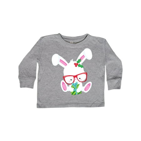 

Inktastic Christmas Rabbit Hipster Rabbit With Glasses Gift Toddler Boy or Toddler Girl Long Sleeve T-Shirt