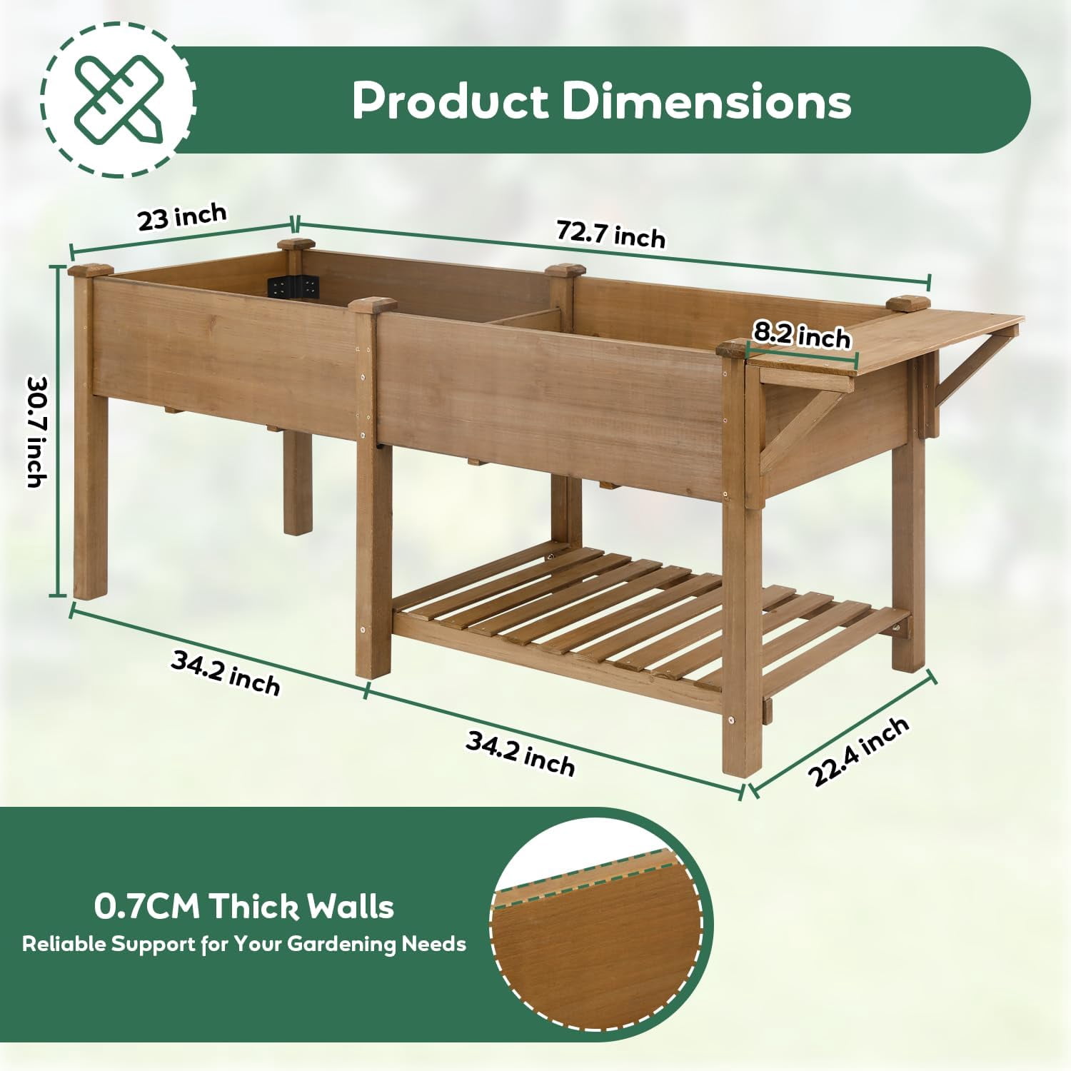 81" Large Raised Garden Bed with Legs, Elevated Planter Box with Liner, Side Table, Storage Shelf & Hanging Hooks for Vegetables & Herbs, Brown