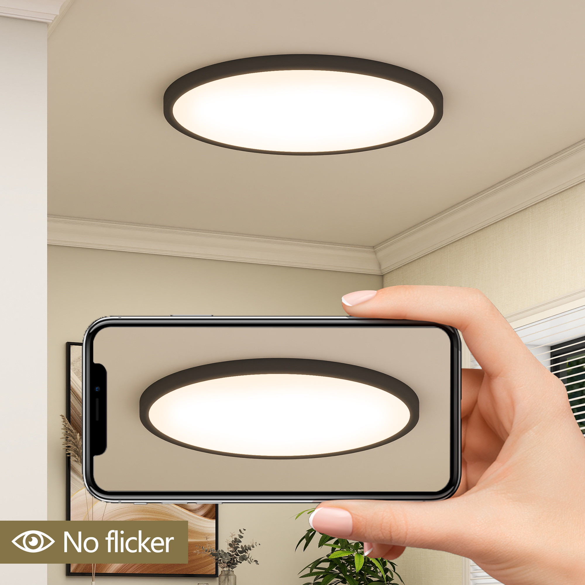 Leumius 4-Pack Flush Mount LED Ceiling Light Fixture, 16Inch 32Watt, Dimmable & 5 Color Selectable Ceiling Lamp 3520LM Low Profile Ceiling Light for Kitchen Bedroom Hallway Porch Black