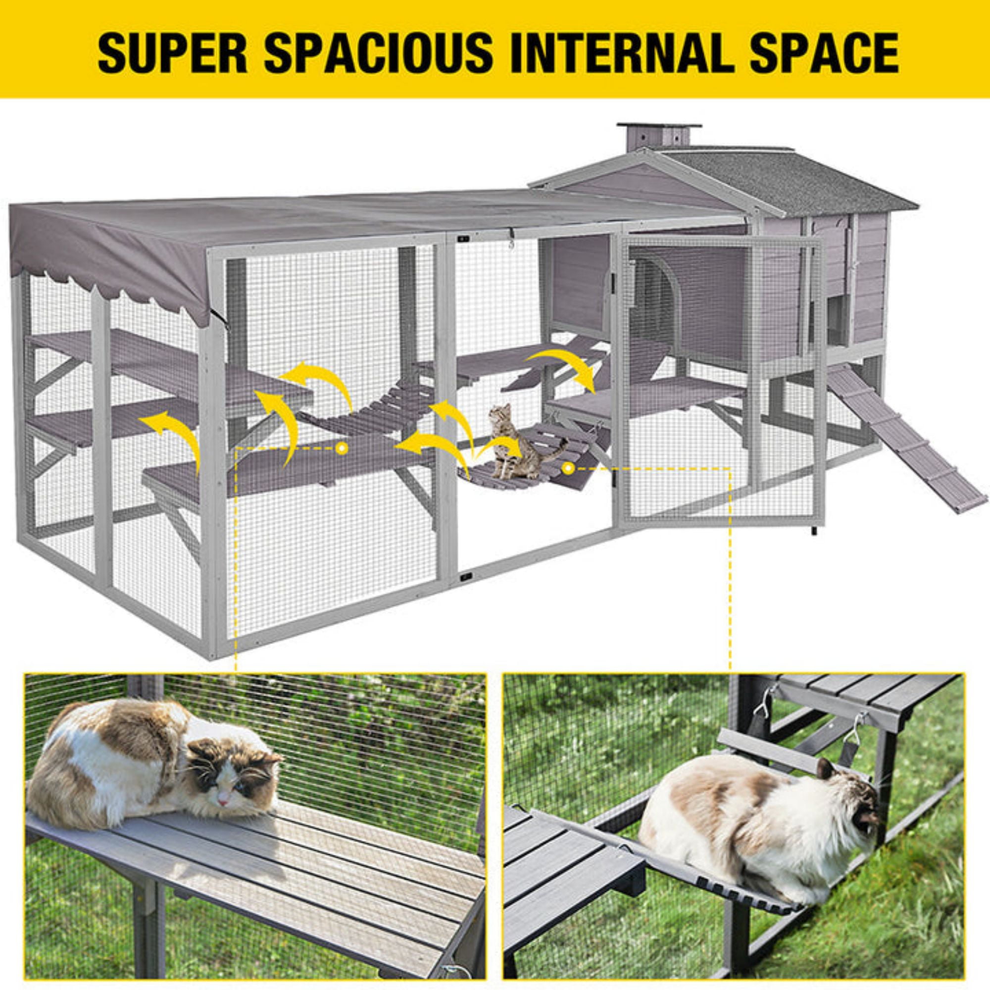 Aivituvin Catio Outdoor Cat House 90"H with 2 Bridges 6 Platforms Large Cat Enclosure for 2-3 Cats