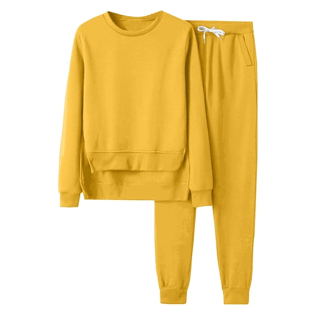 FAIWAD Women 2 Pieces Outfits Round Neck Irregular Split Sweatshirt Sweatpants Pullover Tracksuit