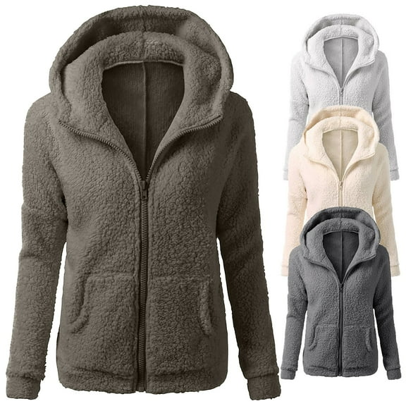Feancey Womens Fleece Hooded Jackets Winter Sherpa Warm Coats Plus Size Casual Zip up Hoodies for Women Fuzzy Warm Sweatshirt Jacket with Pockets Gray 5XL