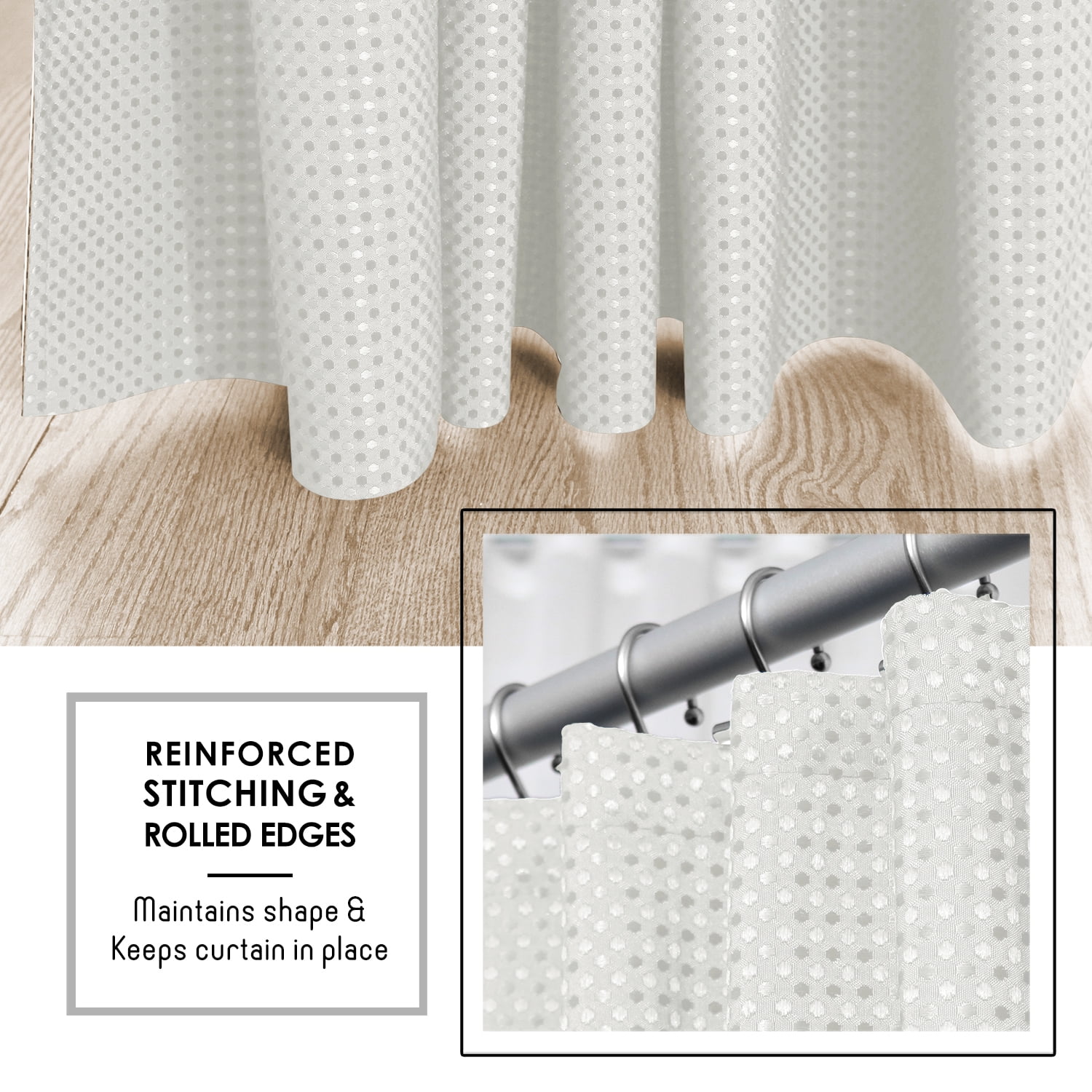 (3 pack) LammaLoe White Shower Curtains, Waffle Weave Heavy Duty Fabric Shower Curtain, 72” x 72" Hotel Luxury 256 GSM Bathroom Curtains