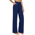 thumbnail image 3 of Women's Casual Cotton Linen High Waisted Wide Leg Pants Button Straight, 3 of 8
