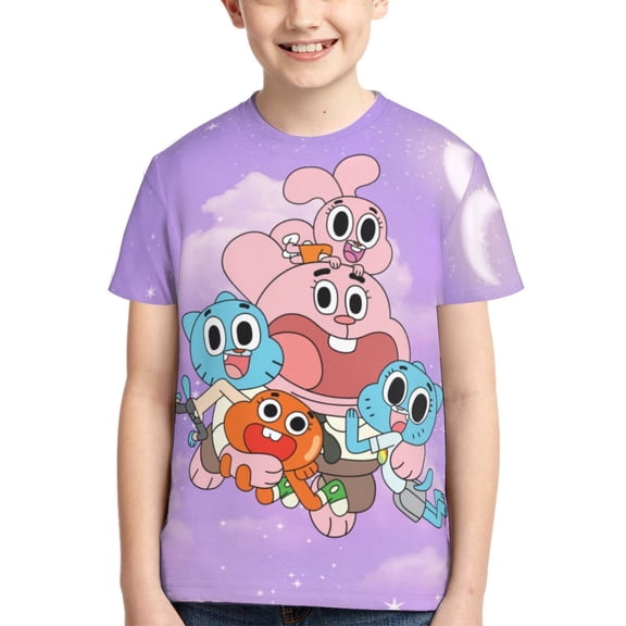 Kids 3D Graphic Amazing World of Gumball T-Shirts, Novelty Shirts Crewneck Short Sleeve Tees for Youth Boys Girls