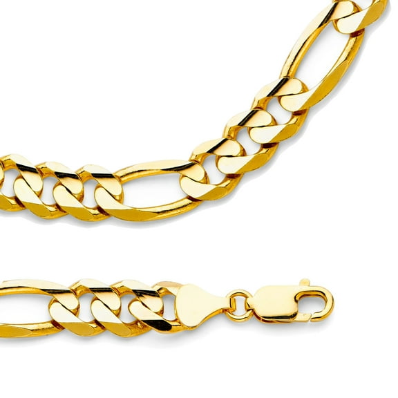 Mens Figaro Chain 14k Yellow Gold Solid Necklace Wide Links Heavy Concave Large Big 9.5 mm 24 inch