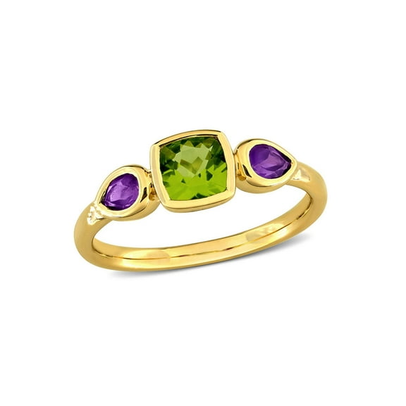 Gem & Harmony 9/10 Carat (Ctw) Peridot and Amethyst Ring in 10K Yellow Gold for Women