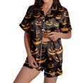 thumbnail image 2 of Womens Halloween Pajamas Pumpkin Printed Short Sleeve Pocket Button Down Lapel Shirts Loose Shorts 2 Pc Sleepwear Comfy Nightwear Silk Casual Women's Loungewear Sets Black L, 2 of 6