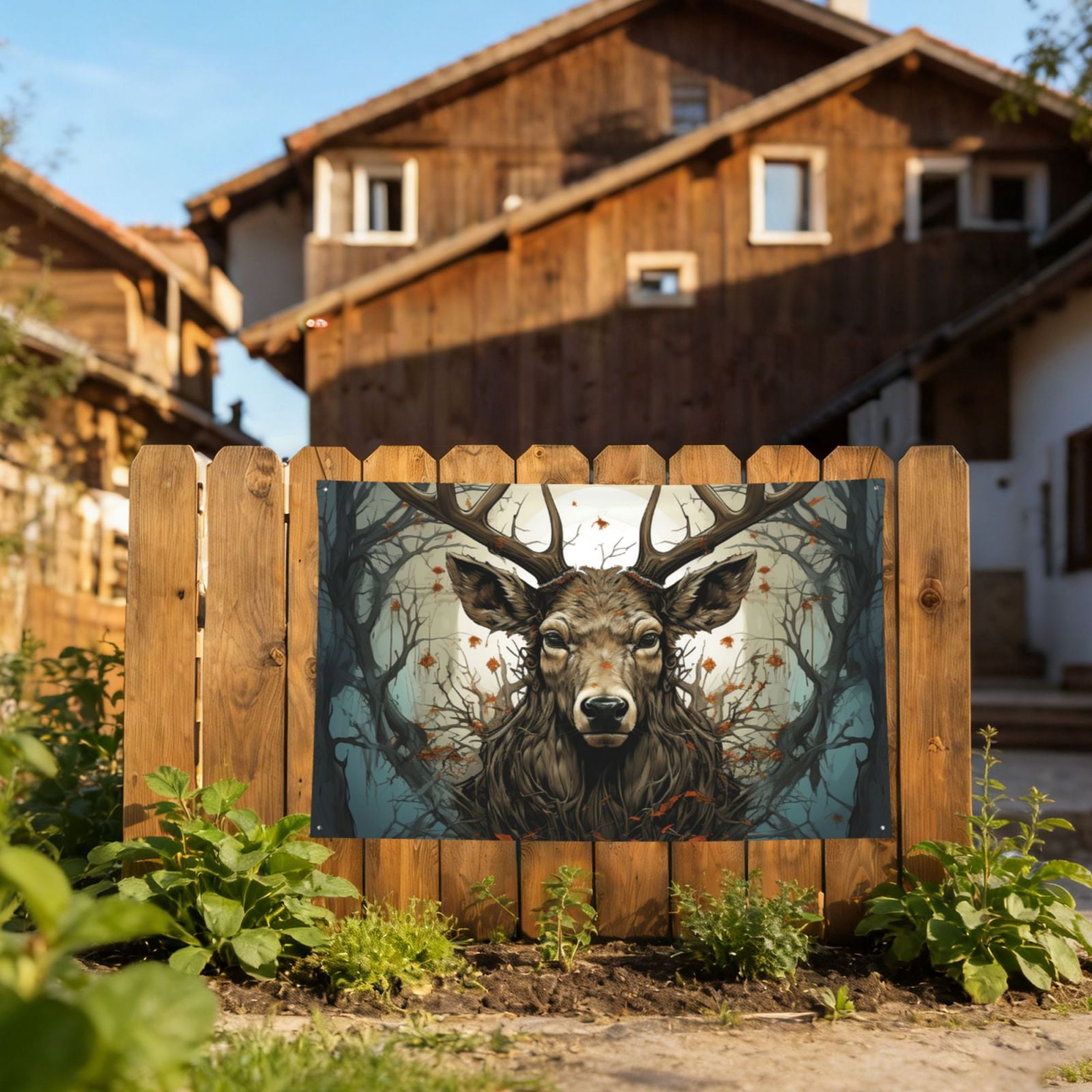 Deer Antler Whitetail Four Hole Decorated Banner Flag for Garden Yard Home Decoration Indoor Outdoor 4x6 Ft
