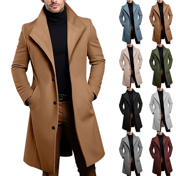 Wiyuqeen Men's Wool Blend Pea Coat Notched Collar Breasted Overcoat Warm Winter Trench Coat Solid Blazer Jacket Outwear with Pockets