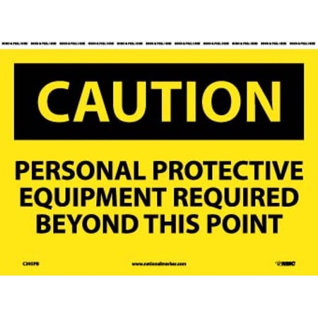 NMC Signs C395Pb, Caution Ppe Safety Sign, 10 X 14, Pressure Sensitive Vinyl .0045
